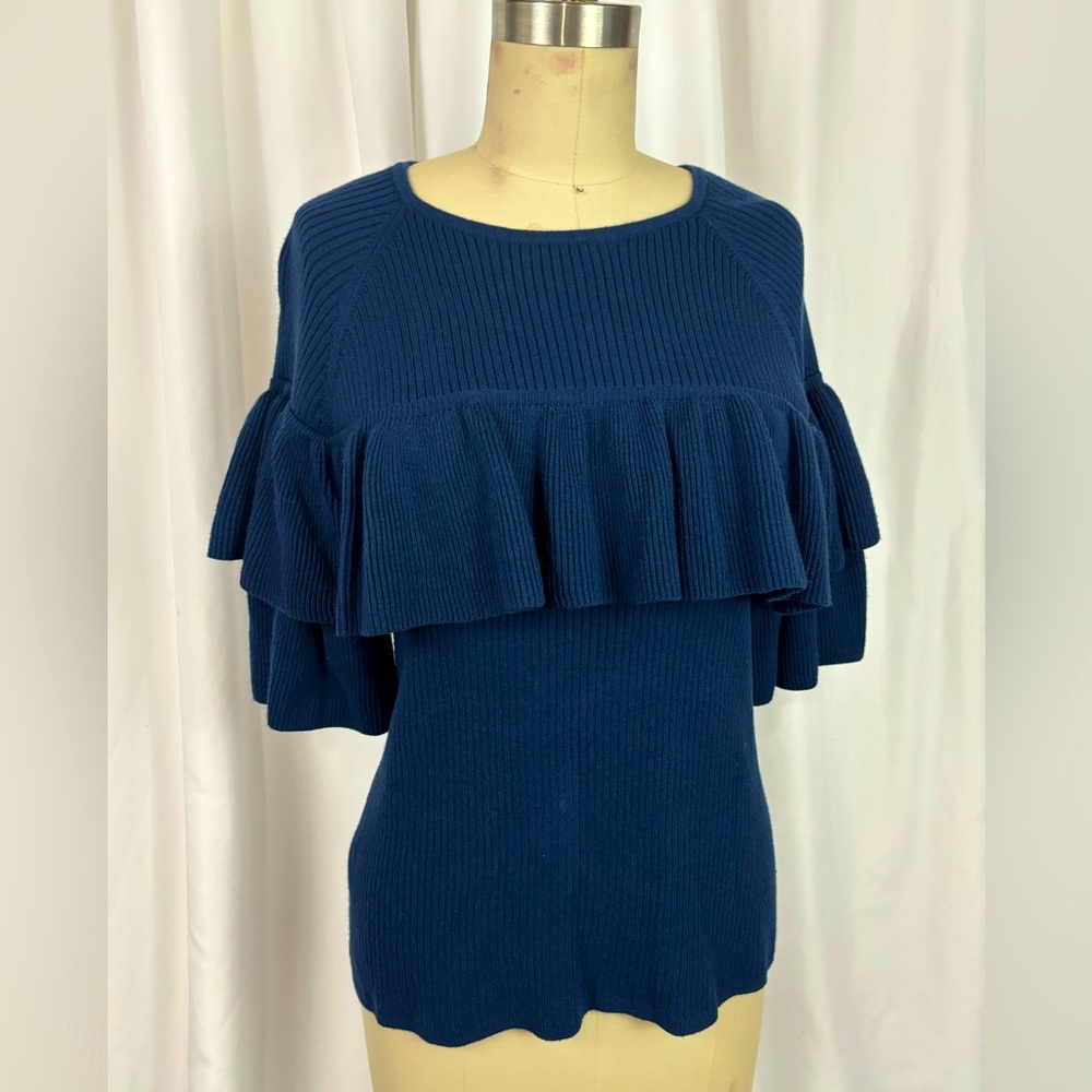 Vineyard Vines Navy Blue Ruffle Ribbed Sweater Top Small